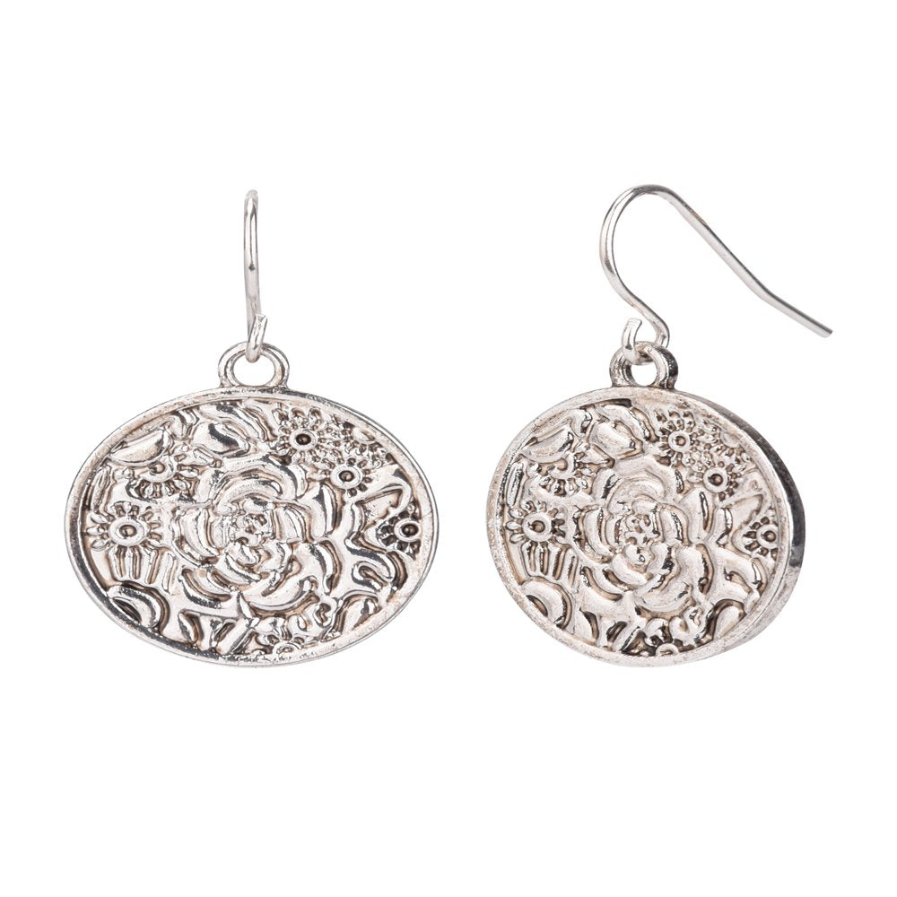 6 Pack Woman Antique Silver Texured Earring Set