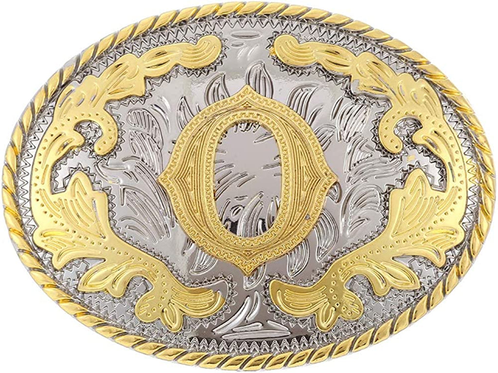 Western Belt Buckle with Initial Letters - Cowboy Rodeo Gold Large Belt Buckle for Men and Women