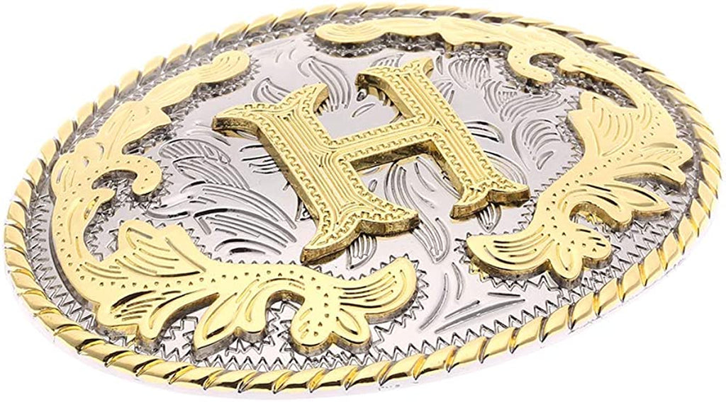 Western Belt Buckle with Initial Letters - Cowboy Rodeo Gold Large Belt Buckle for Men and Women