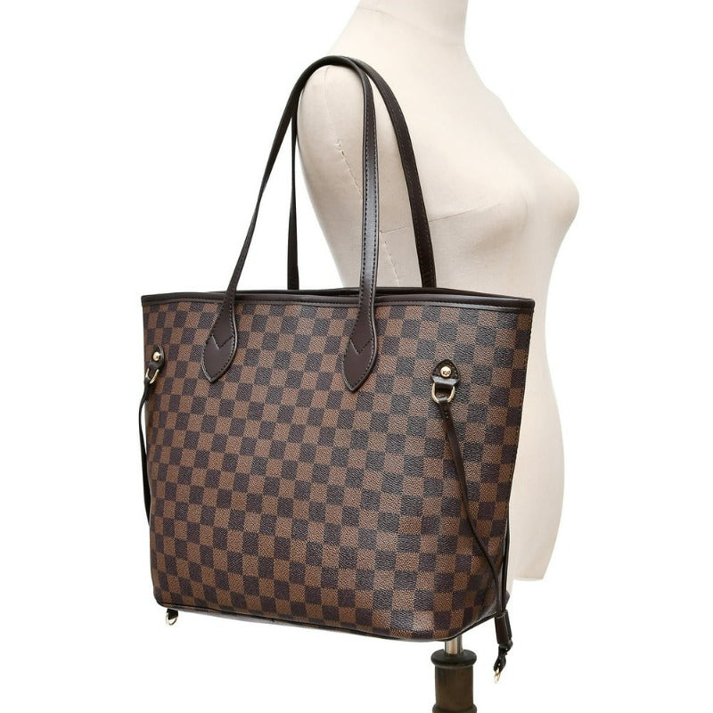 Womens Checkered Tote Shoulder Bag with inner pouch - PU Vegan Leather  Shoulder Satchel Fashion Bags -Cream checkered 