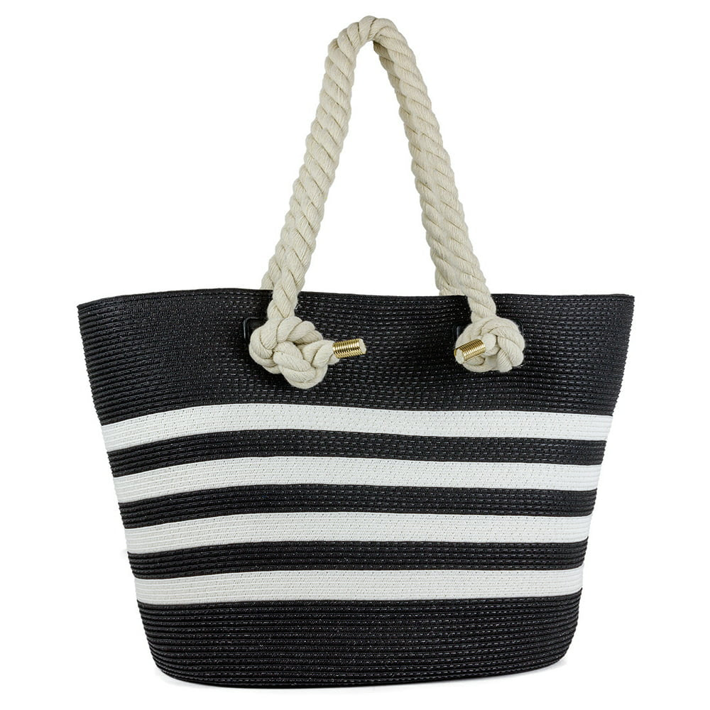 Women's Adult Paper Straw Beach Bag Navy