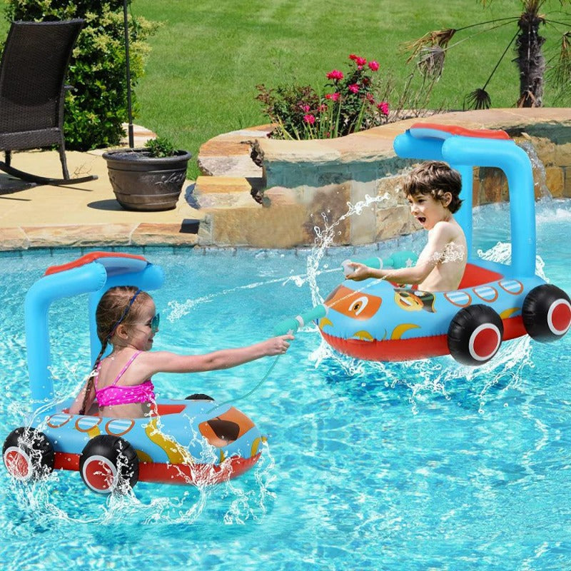 Toddlers Inflatable Pirate Boat with Water Spray Gun 35.4×31.4In Aged ...