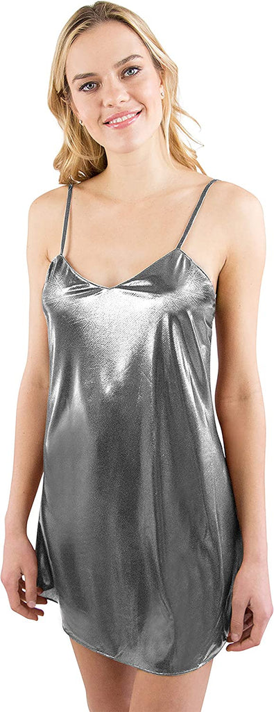 Women's Liquid Metallic Chemise/Thong Set