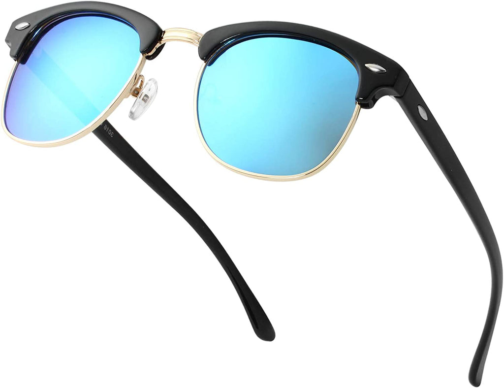 Retro Semi-Rimless Polarized Sunglasses for Driving with 100% UV Blocking
