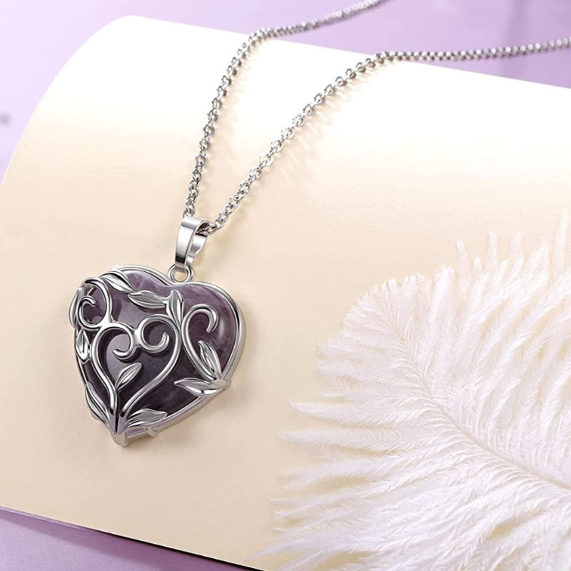 Crystal Gemstone Silver Flower Pendant Necklace