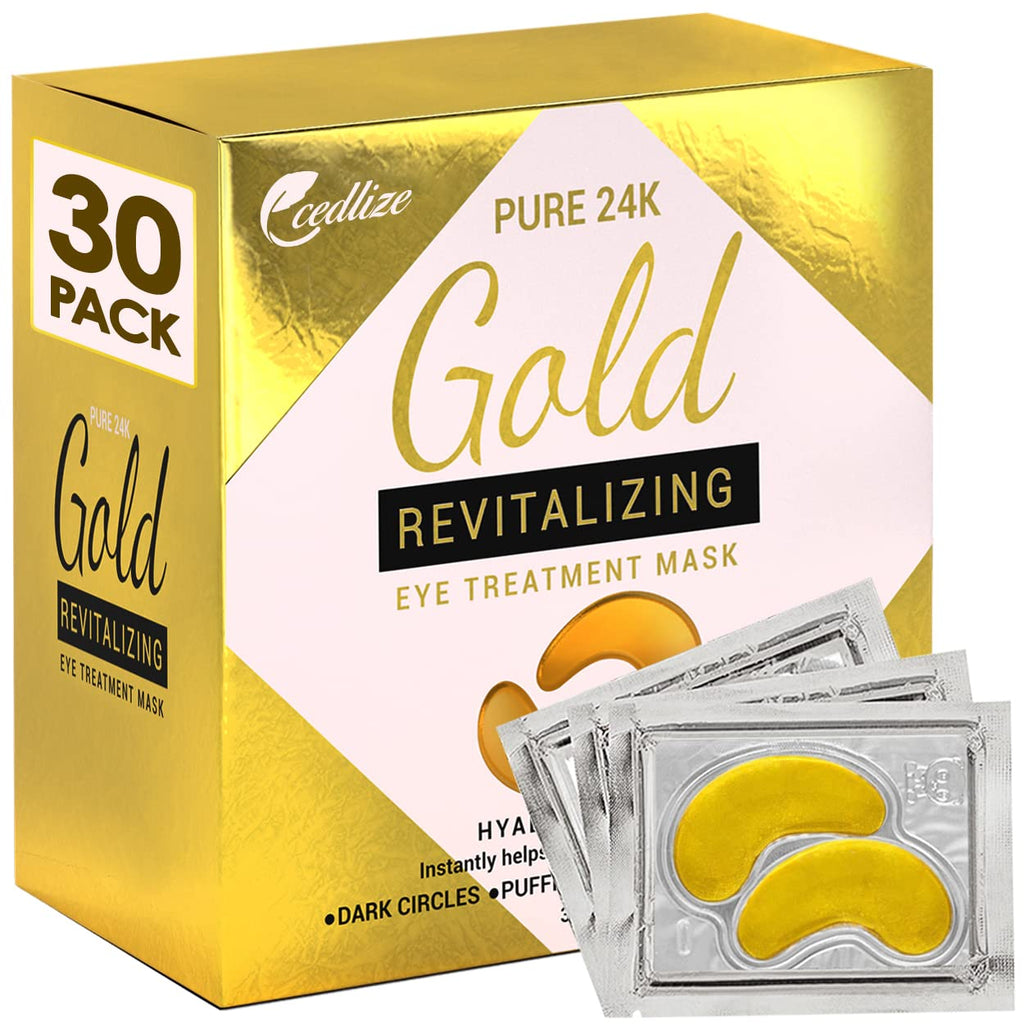  Under Eye Collagen Patches, 24K GOLD ANTI-AGING MASK, Pads For Puffy Eyes & Bags, Dark Circles and Wrinkles, With Hyaluronic Acid, Hydrogel, Deep Moisturizing Improves Elasticity, 30 PAIRS