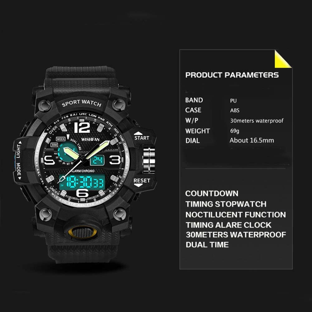 Men's Dual-Display Waterproof Sports Digital Watch with Alarm