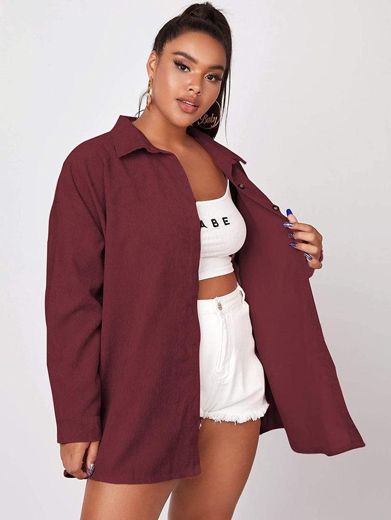 Women's Plus Drop Shoulder Corduroy Coat