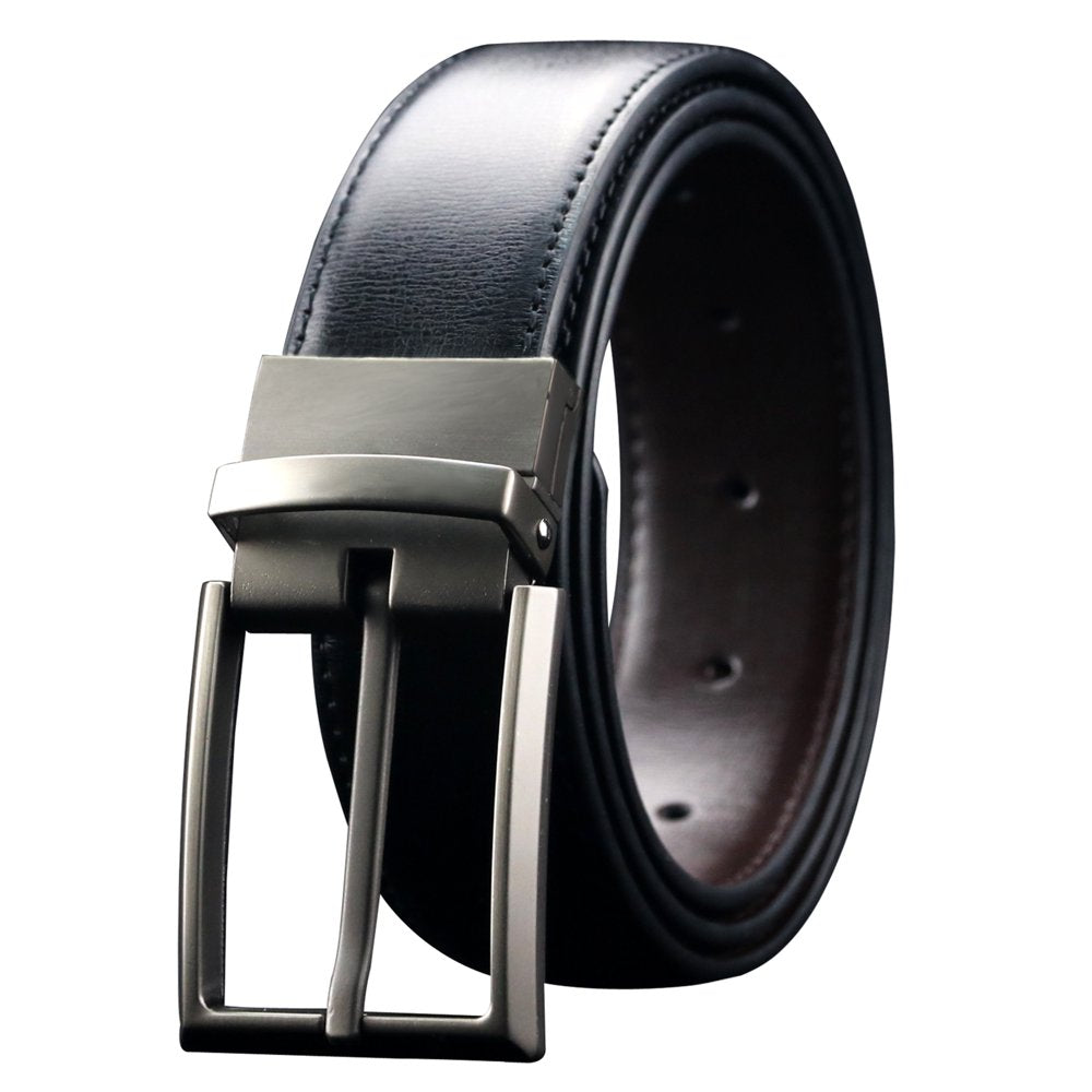 Mens Reversible Leather Belt, Dress Casual Belts for Men, One Belt Reverse for 2 Sides