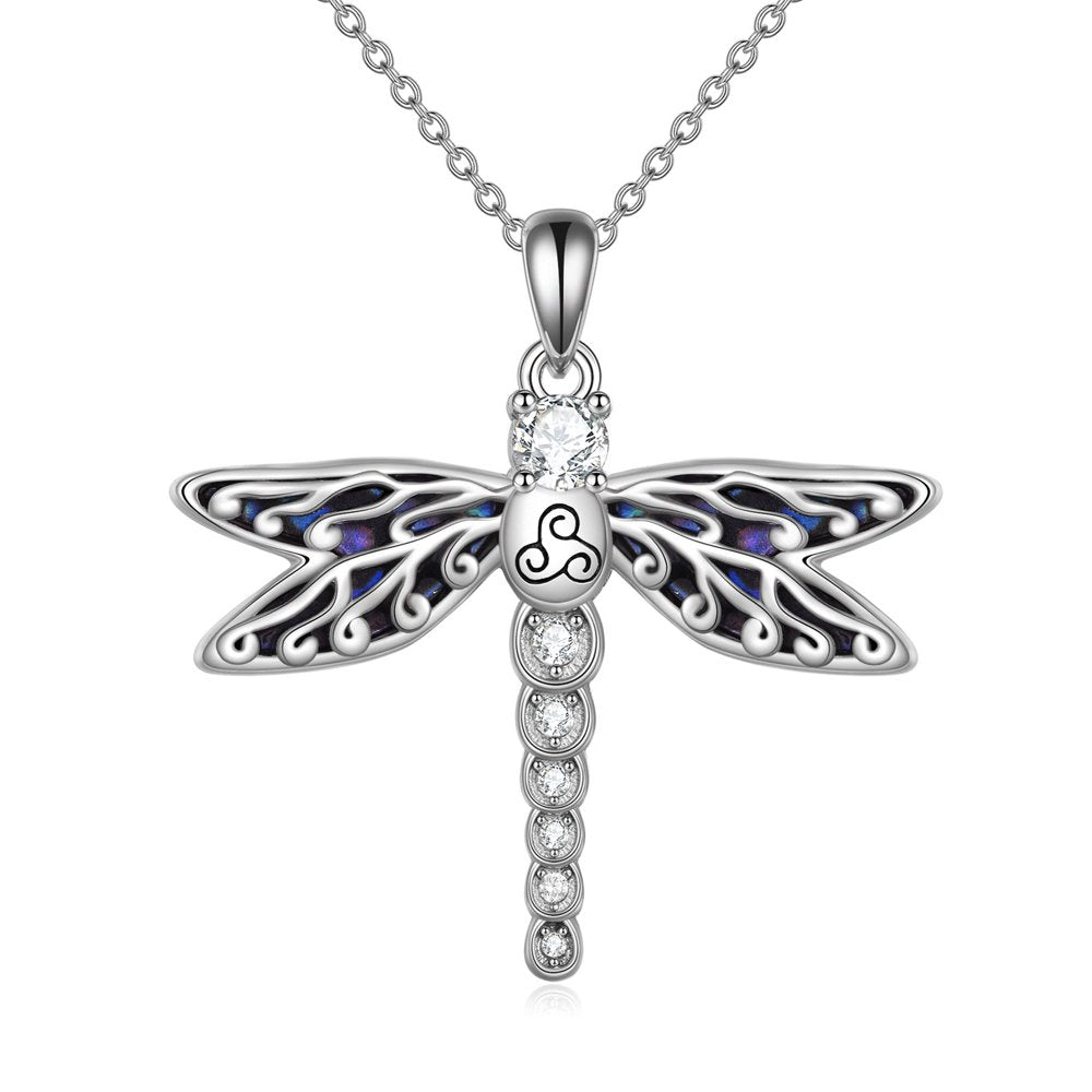 Dragonfly Necklace Sterling Silver Triskele Celtic Dragonfly Gifts Abalone Shell Jewelry for Women Girls