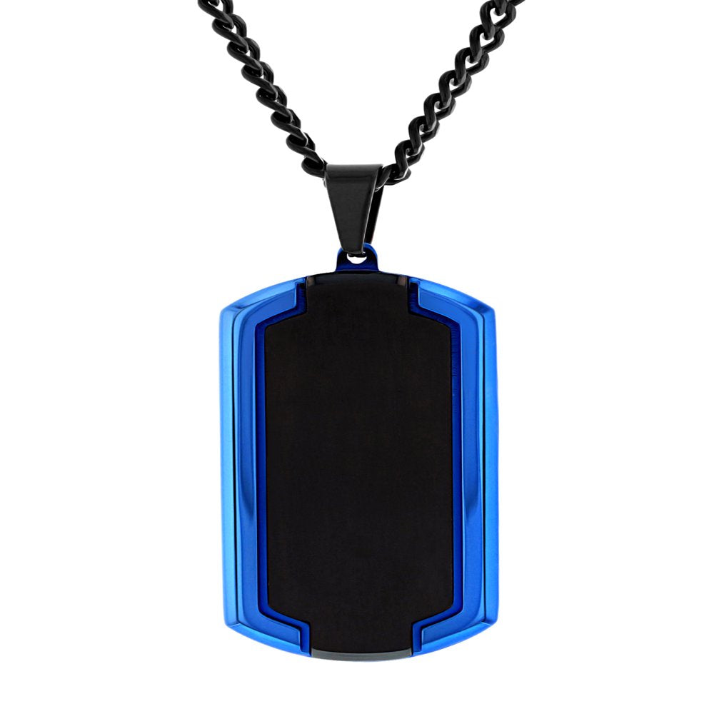 Men's Stainless Steel Blue Two-Tone Dog Tag Pendant Necklace Chain