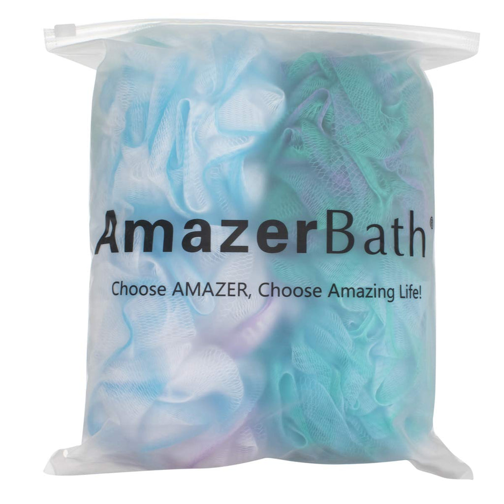Amazerbath Bath Shower Loofah Sponge Exfoliating Body Scrubber 75G/Pcs Pouf Bath Sponges- Set of 4 Flower Color Sponges