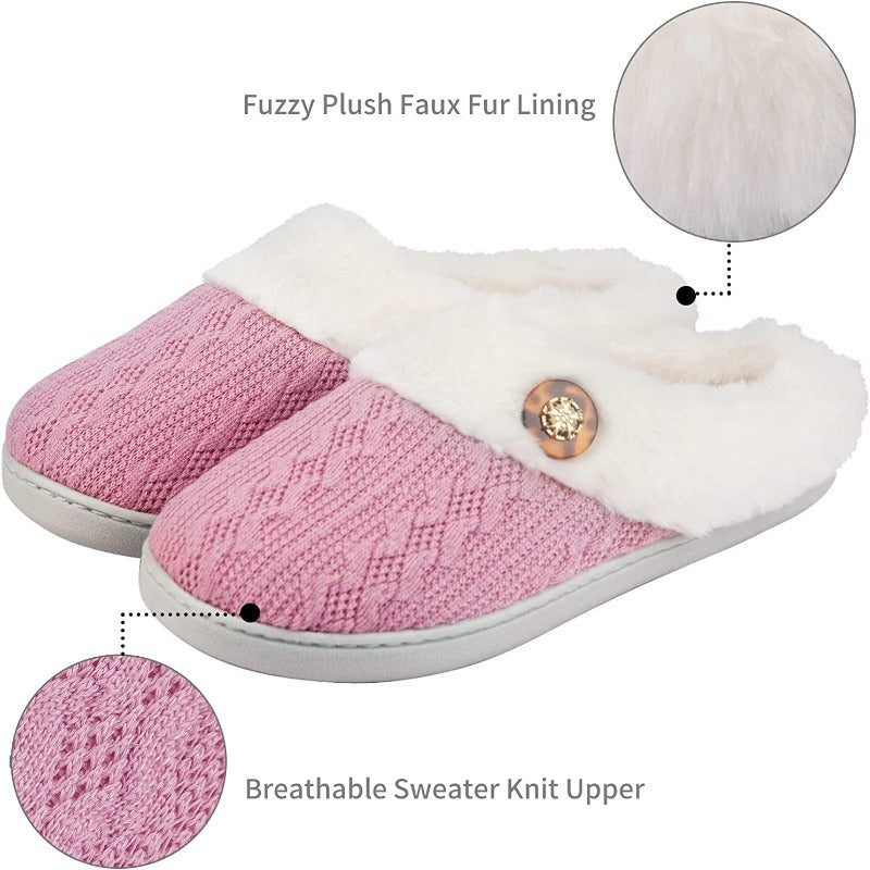 Women's Memory Foam Fuzzy House Slippers - Indoor Outdoor with Faux Fur Lining
