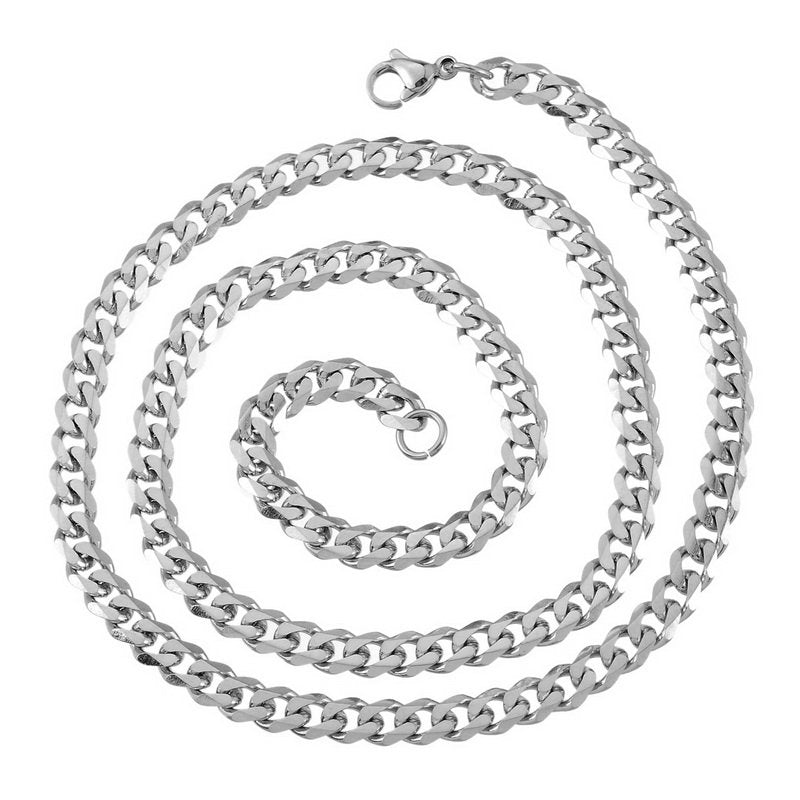 20" Stainless Steel Silver Carved Curb Chain Necklace  5.5Mm Wide-1