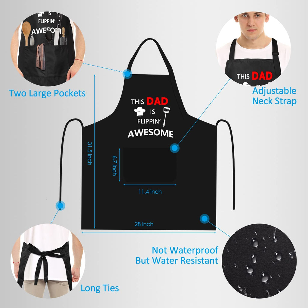 Funny Apron, BBQ Grill Apron with 2 Pockets, Funny Aprons for Men, Women, One Size Fits All, Cooking Aprons, Personalized Apron, BBQ Gift Apron for Father, Husband, Chef (This Dad is Flippin' Awesome)