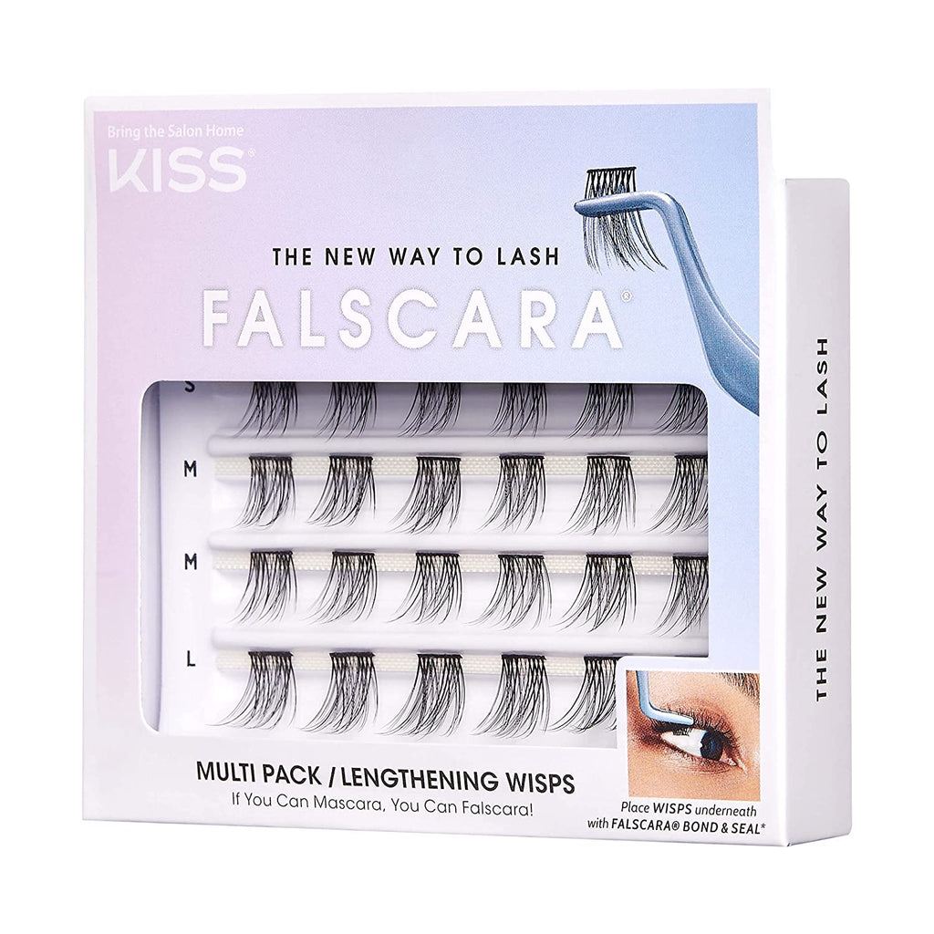 KISS Falscara DIY Eyelash Extension Lengthening Wisps - Featherlight Synthetic Reusable Artificial Eyelashes Multipack of 24 Mini Lash Clusters for That Authentic Eyelash Extension Look
