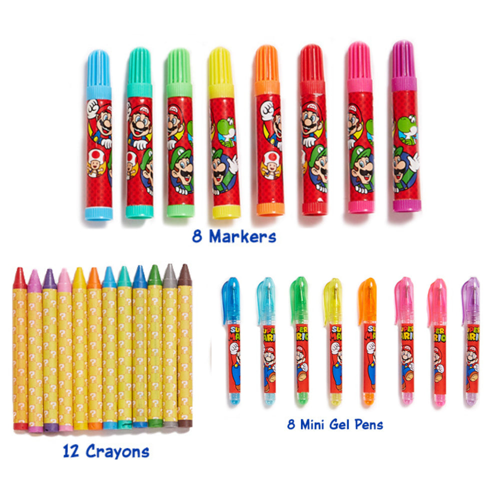 Super Mario Kids Art Kit with Carrying Tin Gel Pens Markers Stickers 5 –  MODAndME