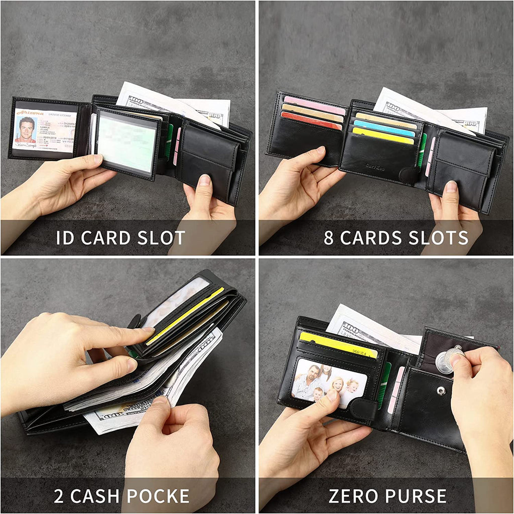Mens Wallet Super Large Capacity Bifold RFID Blocking Wallet 