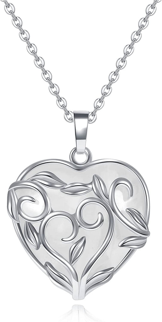 Crystal Gemstone Silver Flower Pendant Necklace