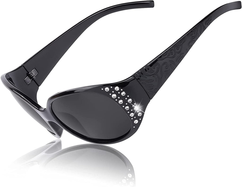 Polarized Sunglasses for Women, Rhinestone Wrap Around Sunglasses with UV Protection Lens LS008