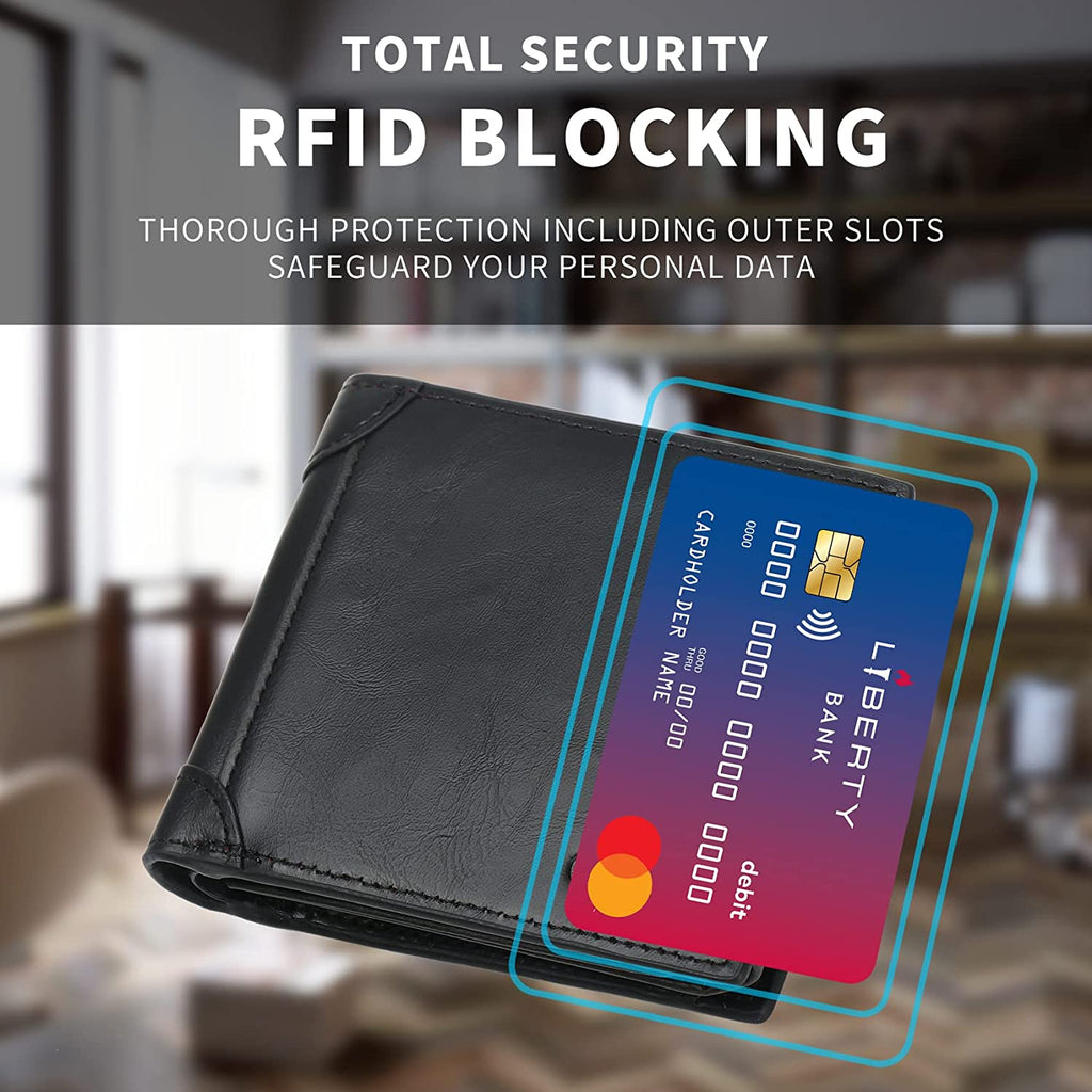 Mens Wallet Super Large Capacity Bifold RFID Blocking Wallet 