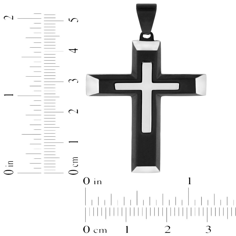 Men’s Stainless Steel Two Tone Stacked Cross Pendant Necklace Chain