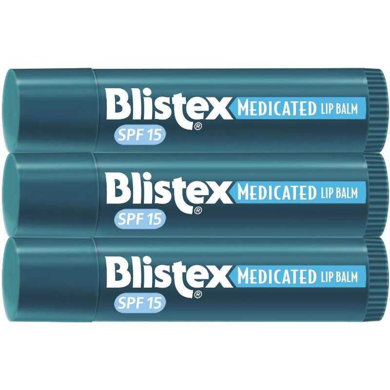 Pack of 3 Blistex Medicated Lip Balm – Prevent Dryness & Chapping, SPF 15 Sun Protection