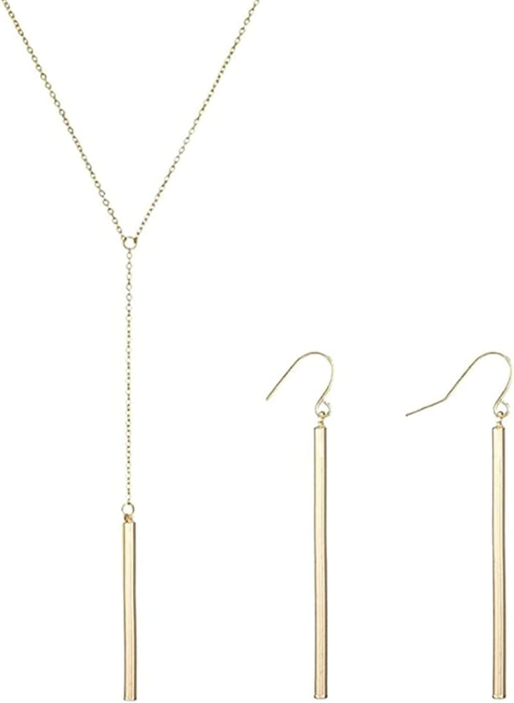 2Pcs Circle Y-shaped Pendant Necklace Bar Earrings Set