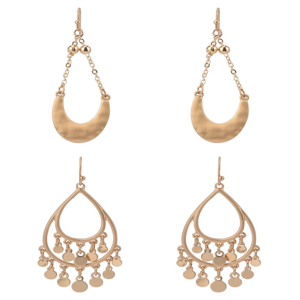  Women's Jewelry, Gold-Tone Soft Hammered Drop Duo Earring Set