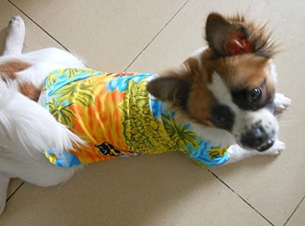  Hawaiian Beach Coconut Tree Print Dog Shirt Summer Camp Shirt Clothes (Yellow M)