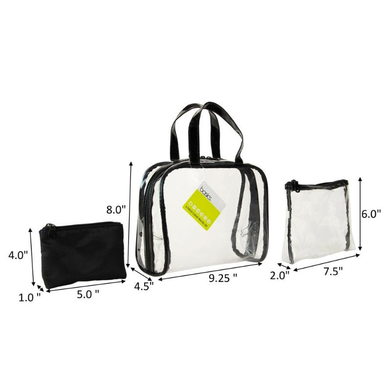 6-Piece Transparent PVC Travel Tote Includes Small Flat Zipper Pouch, Medium Transparent Zipper Pouch, 2 Travel-Sized Liquid Bottles & Compact Loofah