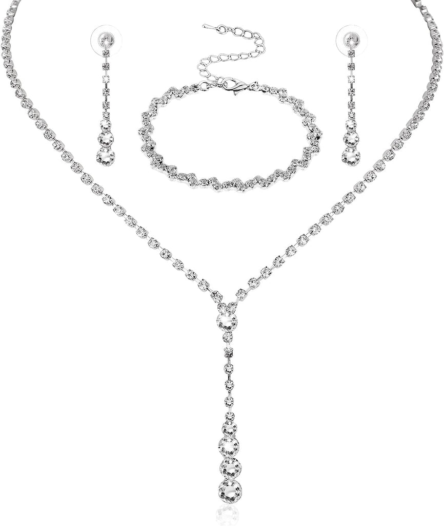  Rhinestone Necklace, Bracelet and Dangle Earring Set