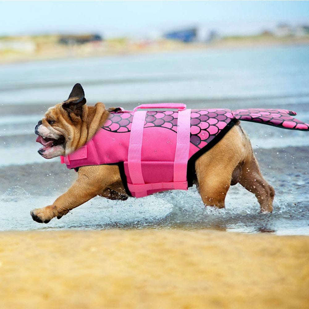 Dog Life Jacket Dog Life Vest Lifesaver Mermaid Portable Dog Swimming Vests with Rescue Handle, M