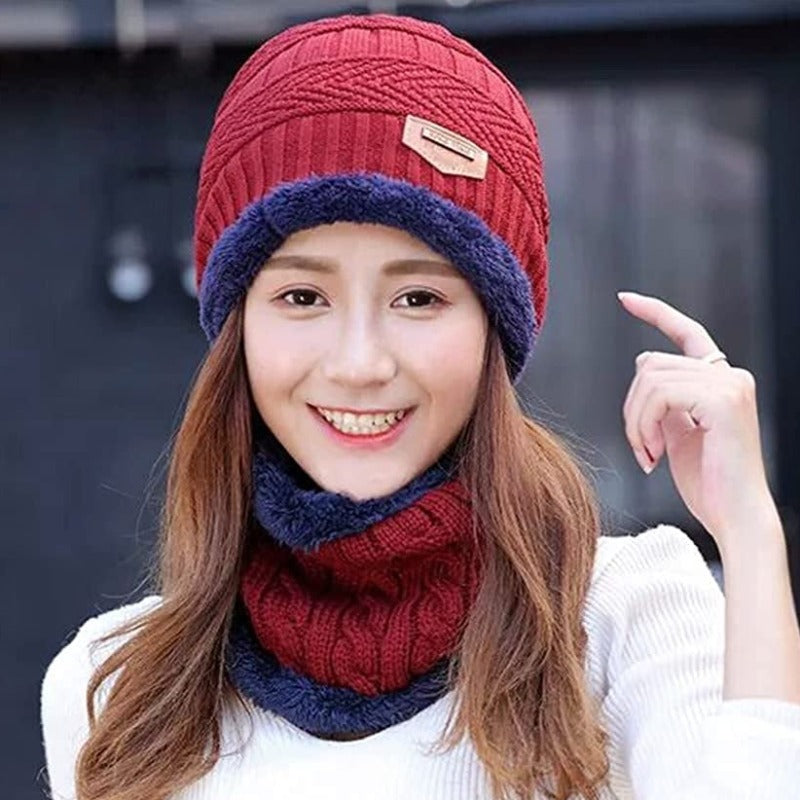 2 Piece Set - Warm Thick Knitted Cap & Scarf Set 