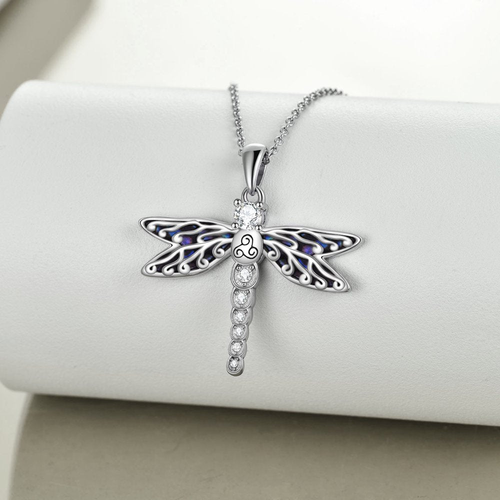 Dragonfly Necklace Sterling Silver Triskele Celtic Dragonfly Gifts Abalone Shell Jewelry for Women Girls