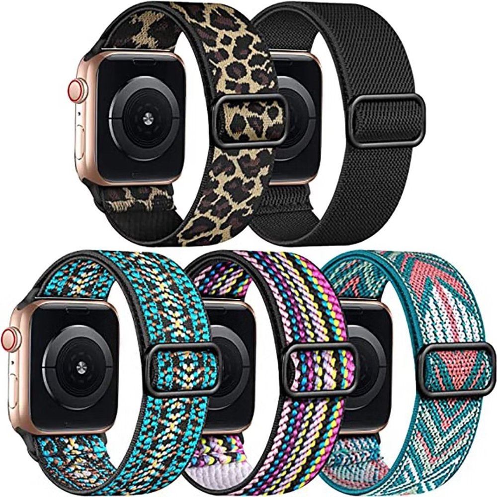 5 Pack Compatible with Apple Watch Band 49Mm 40Mm 45Mm 41Mm 44Mm 38Mm 42Mm for Women Men, Soft Nylon Elastic Braided Strap for Iwatch Ultra SE Series 8/7/6/5/4/3/2/1