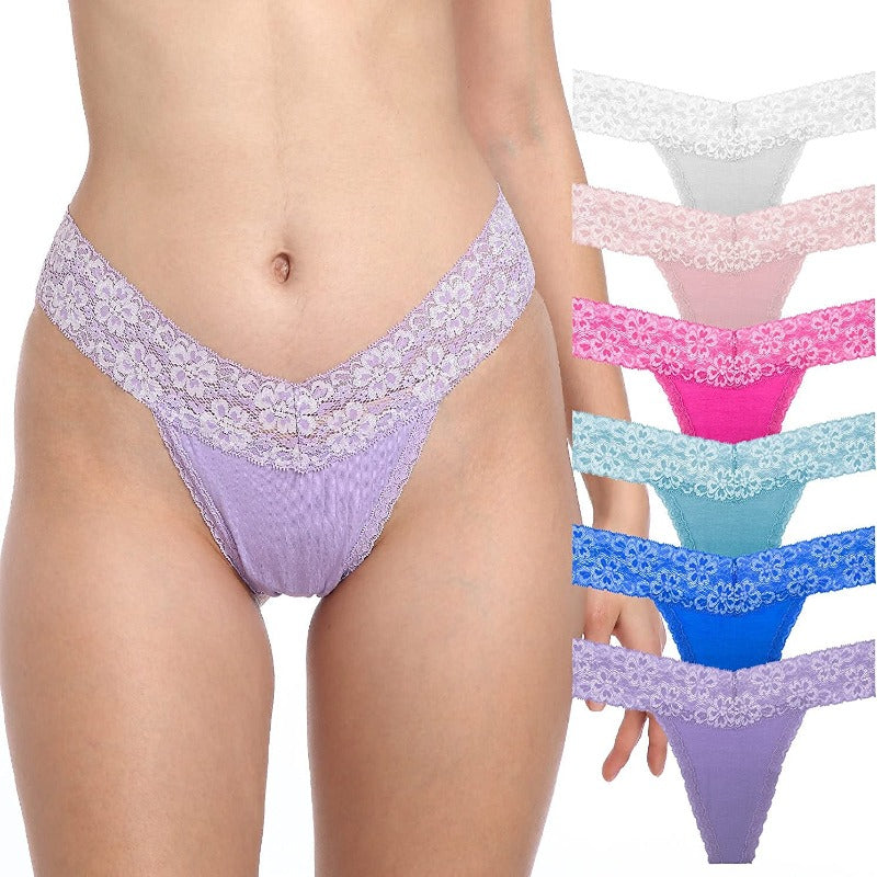 6 Pack Women's Thong Cotton Sexy Lace Panties