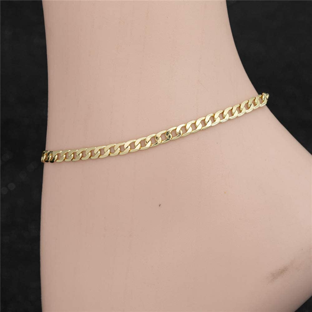  Gold Anklet Bracelets for Women Men 14K White Gold Plated Cuban Link Herringbone Paperclip Figaro Chain Ankle Bracelets for Women