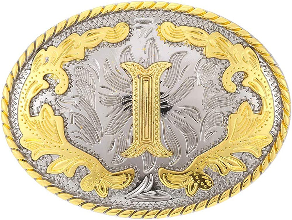 Western Belt Buckle with Initial Letters - Cowboy Rodeo Gold Large Belt Buckle for Men and Women