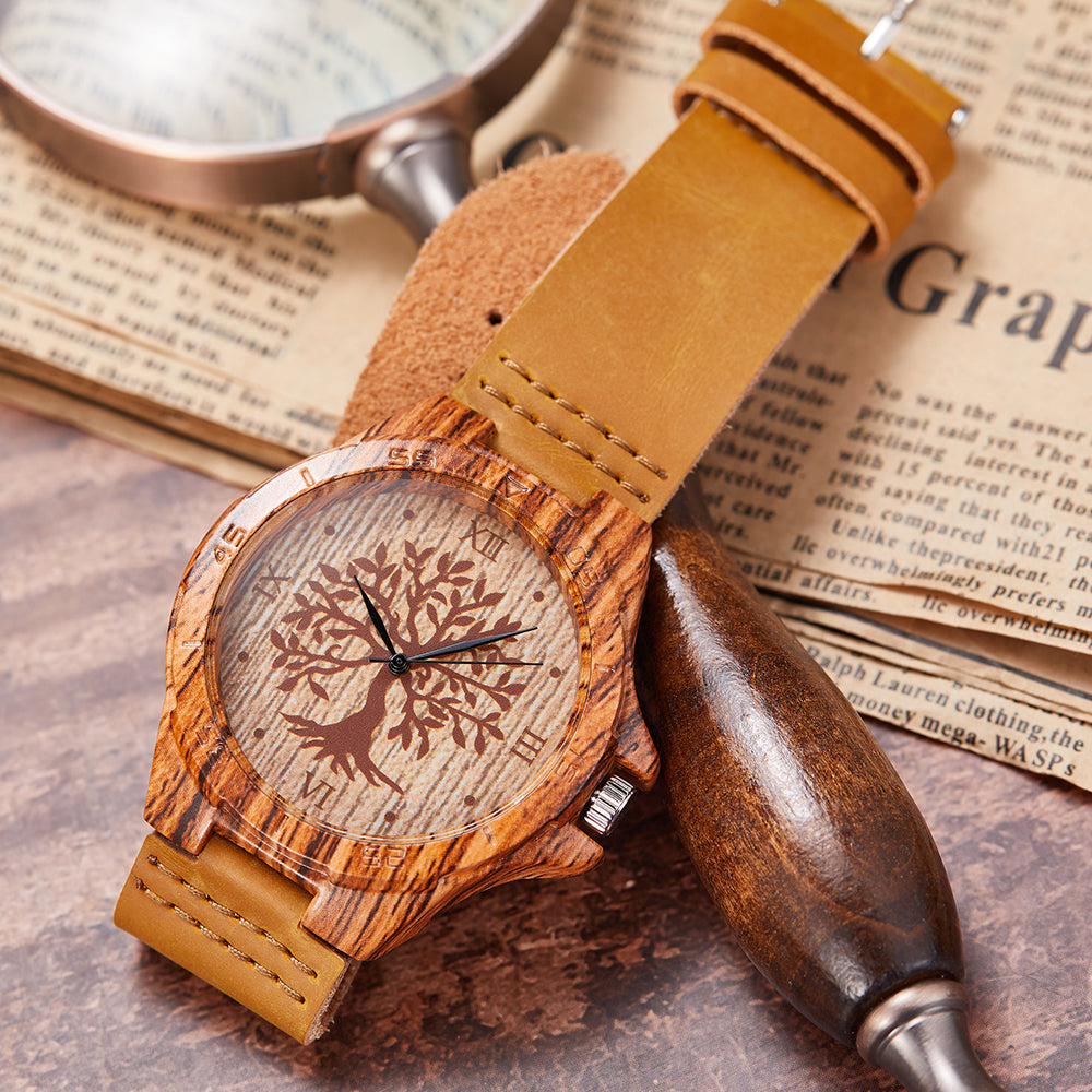 Men's Wood & Leather Quartz Wristwatch Tan