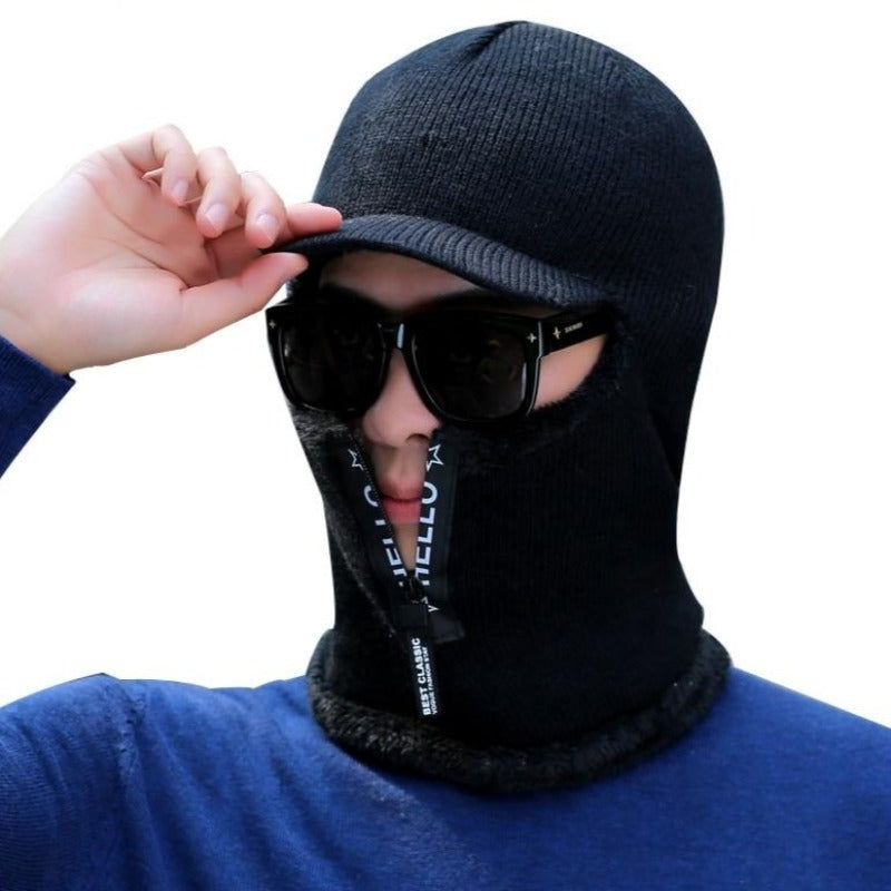 Men's Winter Knitted Balaclava Cap Ninja Mask Hat - Black