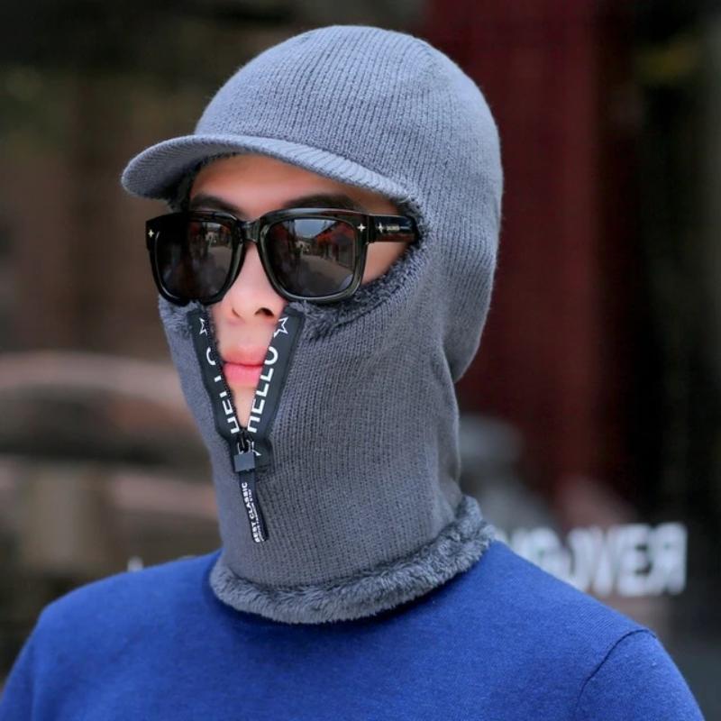 Men's Winter Knitted Balaclava Cap Ninja Mask Hat - Gray