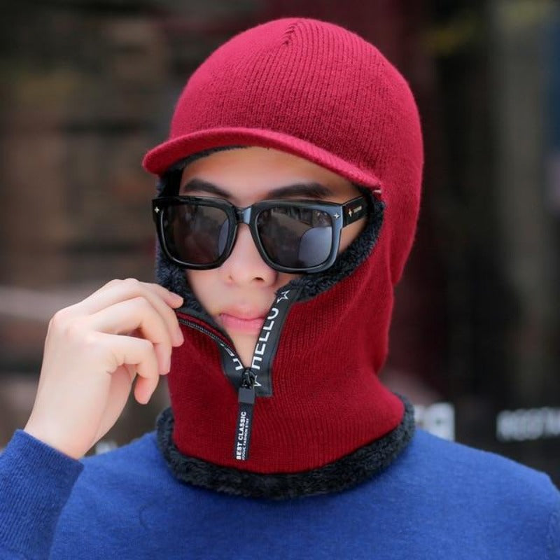 Men's Winter Knitted Balaclava Cap Ninja Mask Hat - Red