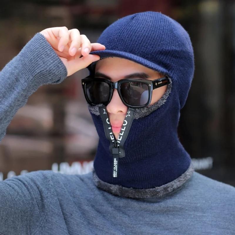 Men's Winter Knitted Balaclava Cap Ninja Mask Hat - Navy