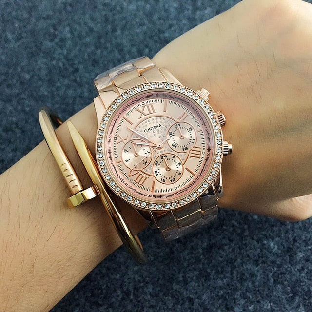 Women's Crystal and Stainless Steel Luxury Watch - Rose Gold