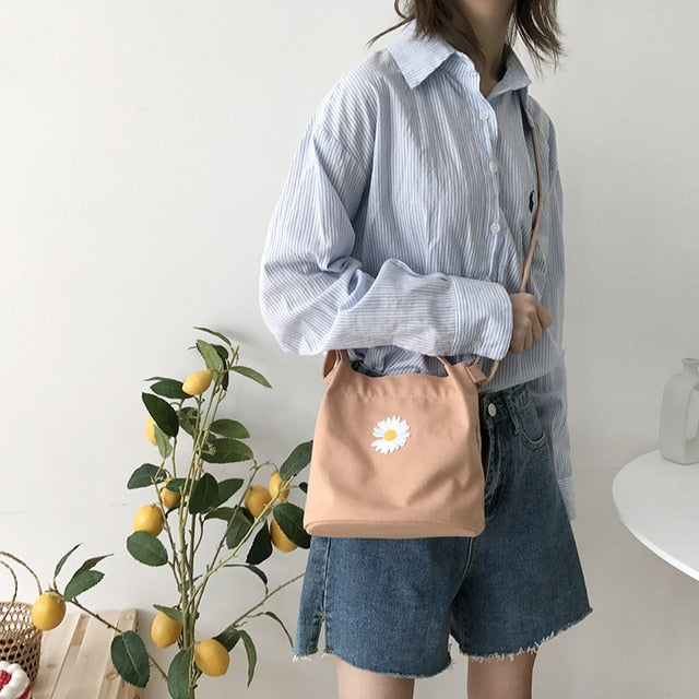 Women's Daisy Mini Canvas Shoulder Tote Bag