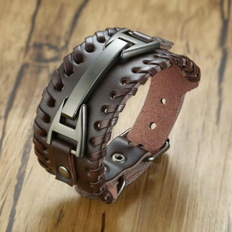 Men's Viking Leather Wrap Adjustable Bracelet