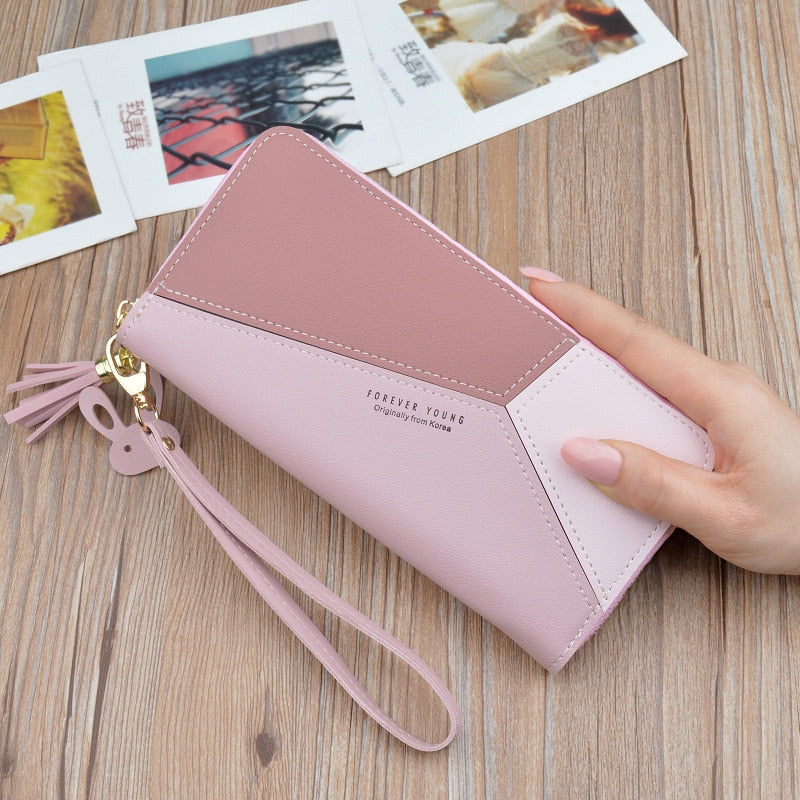 Women's Leather Patchwork Clutch Wallet