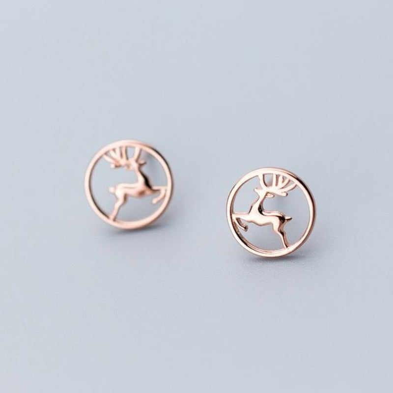 Women's Sterling Silver Round Elk Stud Earrings