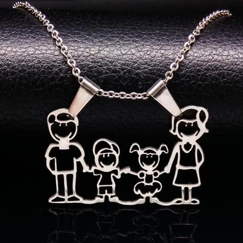 Stainless Steel Family Pendant Necklace